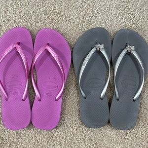 Havaianas bundle fuchsia grey rhinestones butterfly
